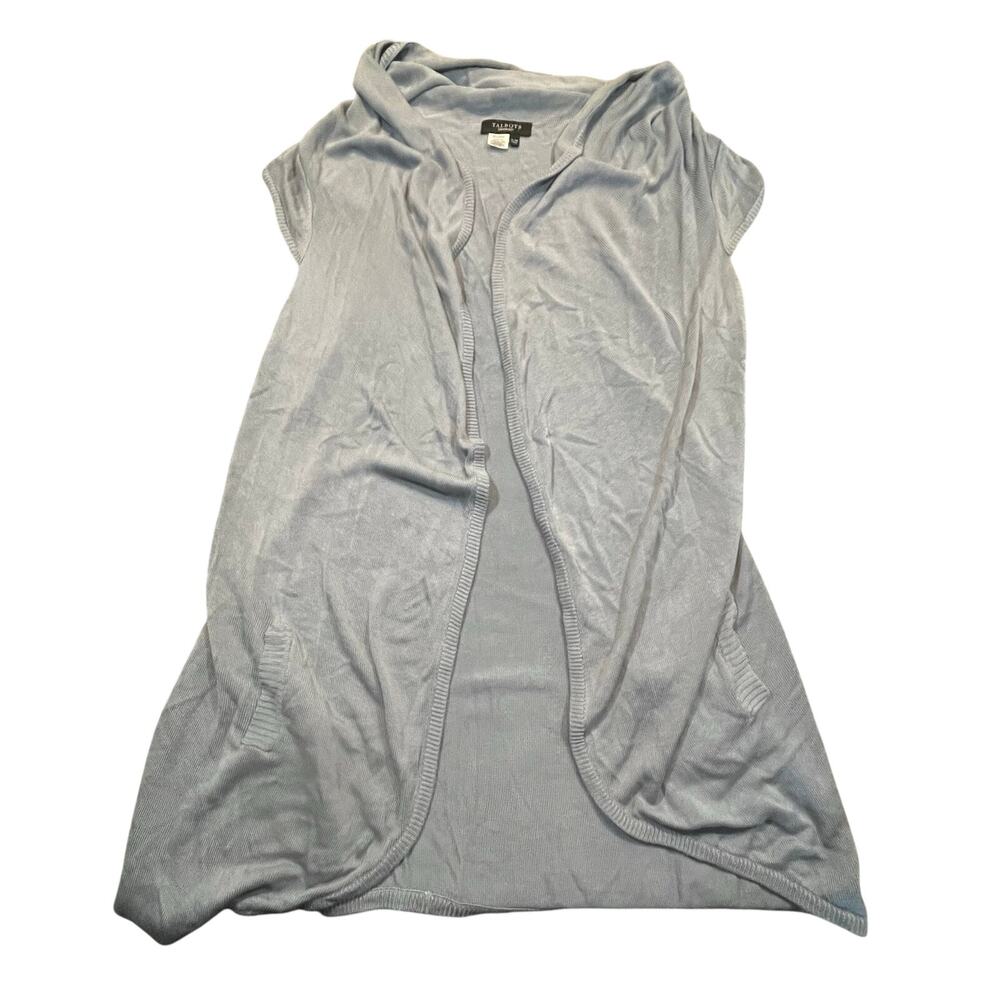 Talbots Open Front Cardigan Vest  Short Sleeve Pocket Blue Lightweight Drape S/M
